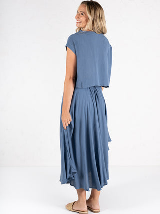 Woven Crinkle Top Blue