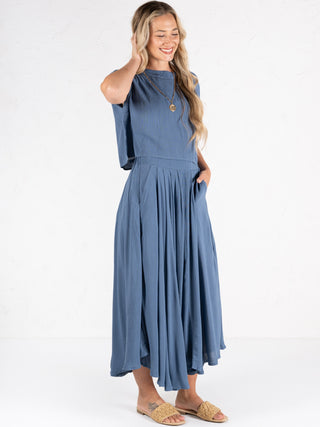 Woven Crinkle Top Blue