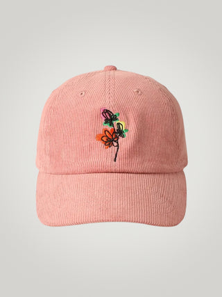 Embroidered Flowers Hat Pink