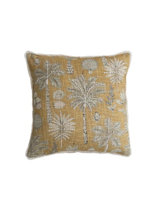 Palm Print Cotton Slub Pillow Gold