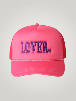 Embroidered "Lover" Trucker Hat Dark Pink