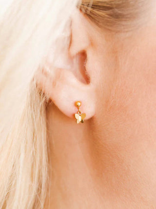 Gold Dangle Flatback Stud Earrings Butterfly