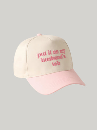 "Put It On My Husband's Tab" Embroidered Canvas Hat Pink