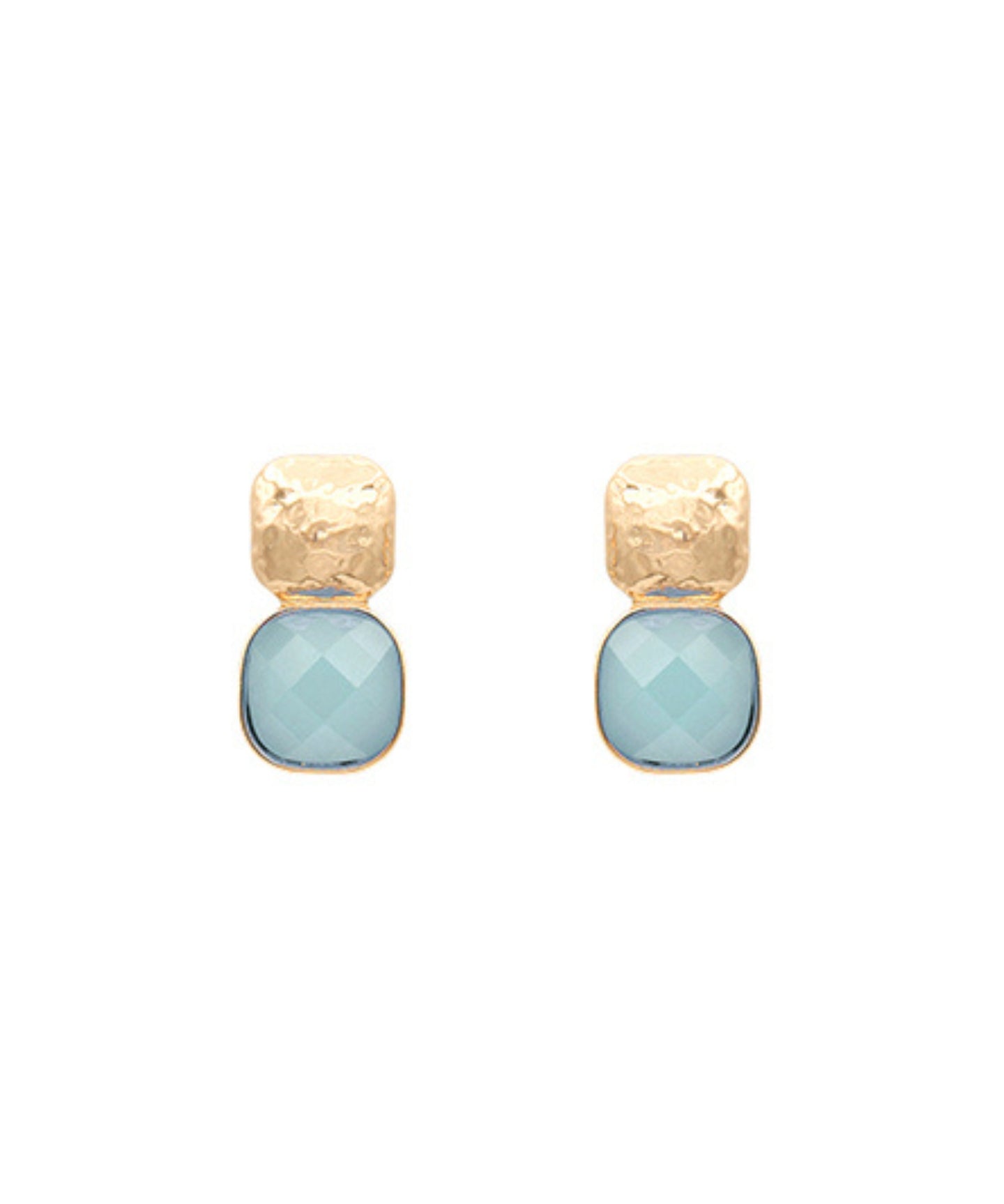 Textured Metal & Cushion Earrings Light Blue
