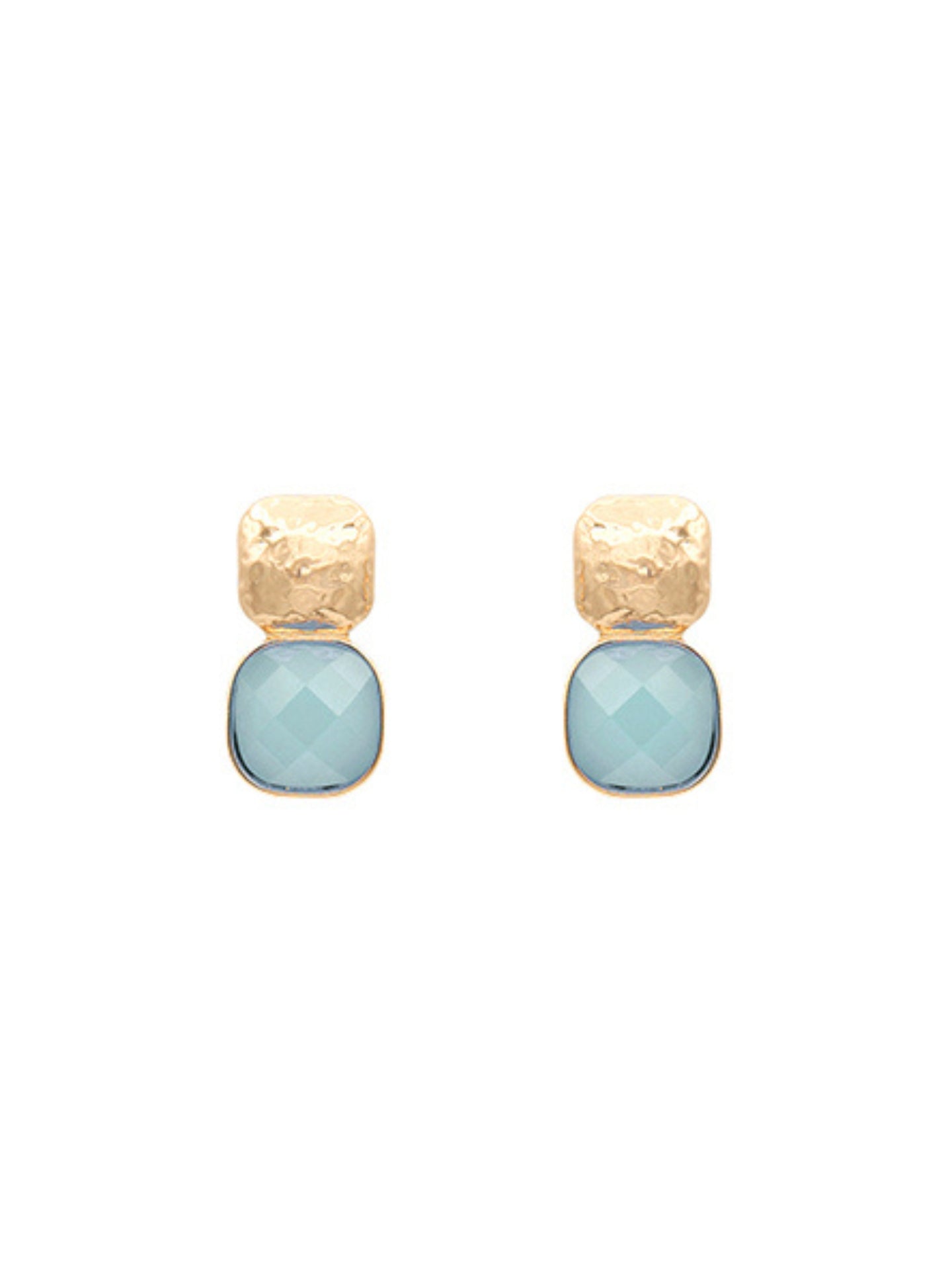 Textured Metal & Cushion Earrings Light Blue