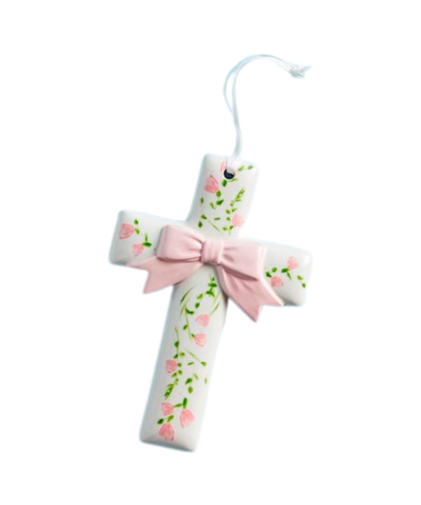 Hand-Painted Ceramic Cross Pink Bow
