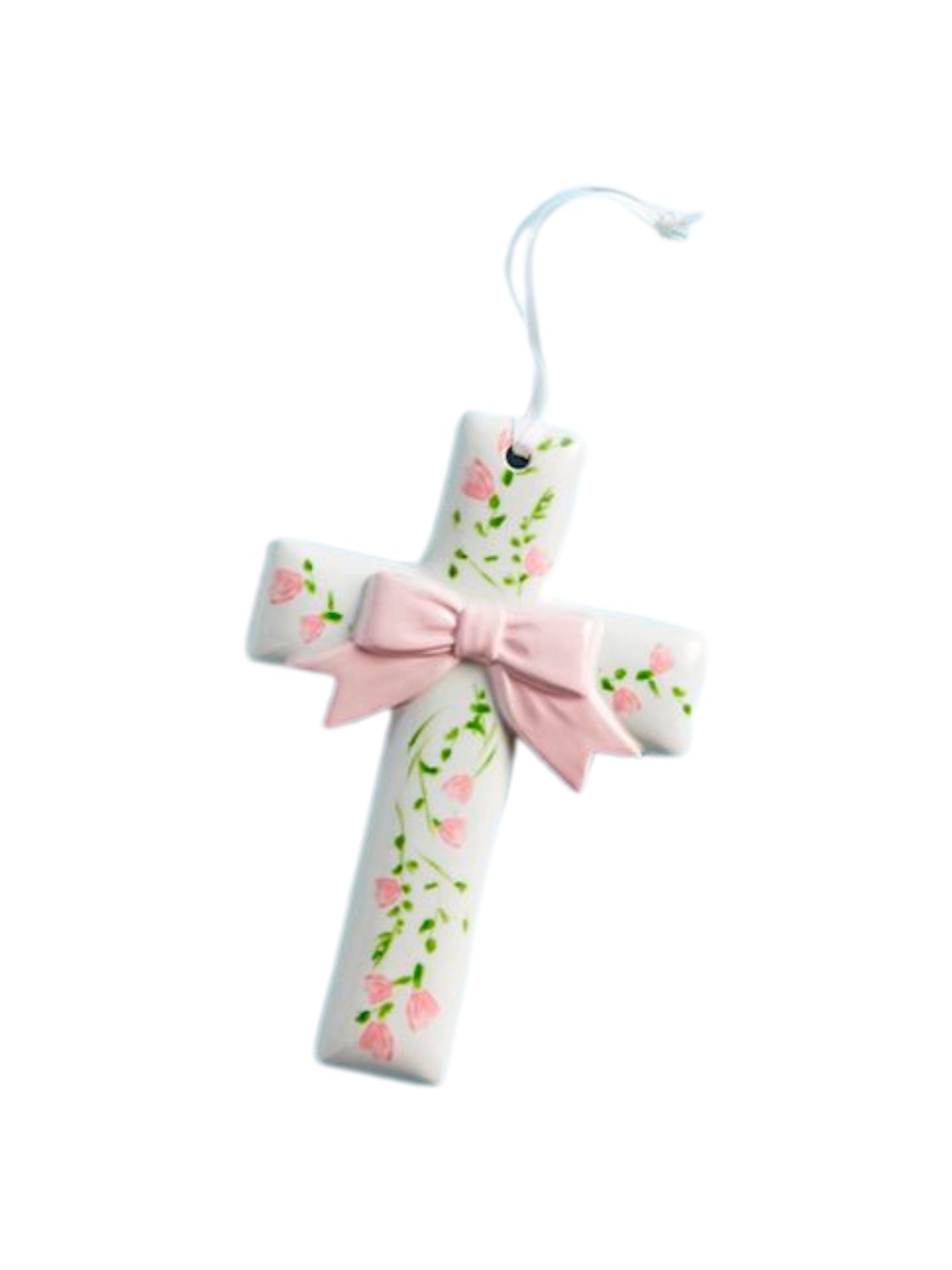 Hand-Painted Ceramic Cross Pink Bow
