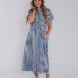 The Hampton Harbor Stripe Cotton Midi Dress
