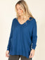 Hi-Low V-Neck Sweater-Blue