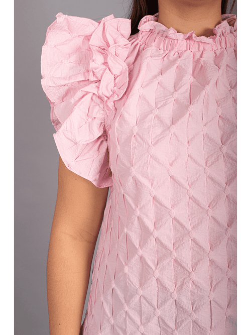 Pink Flutter Sleeve Diamond Textured Top