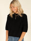 Short Sleeve Sweater Top-Black