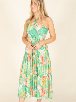 Palm Leaf Halter Maxi Dress