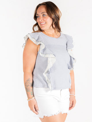Mixed Pattern Flutter Sleeve Top