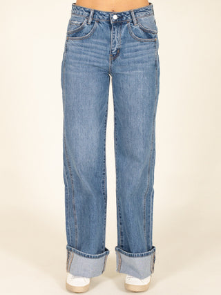 Cuffed Baggy Panel Jeans