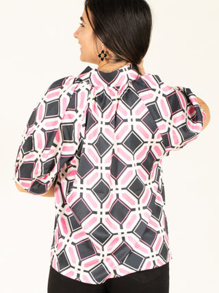 Short Sleeve V- Neck Print Blouse