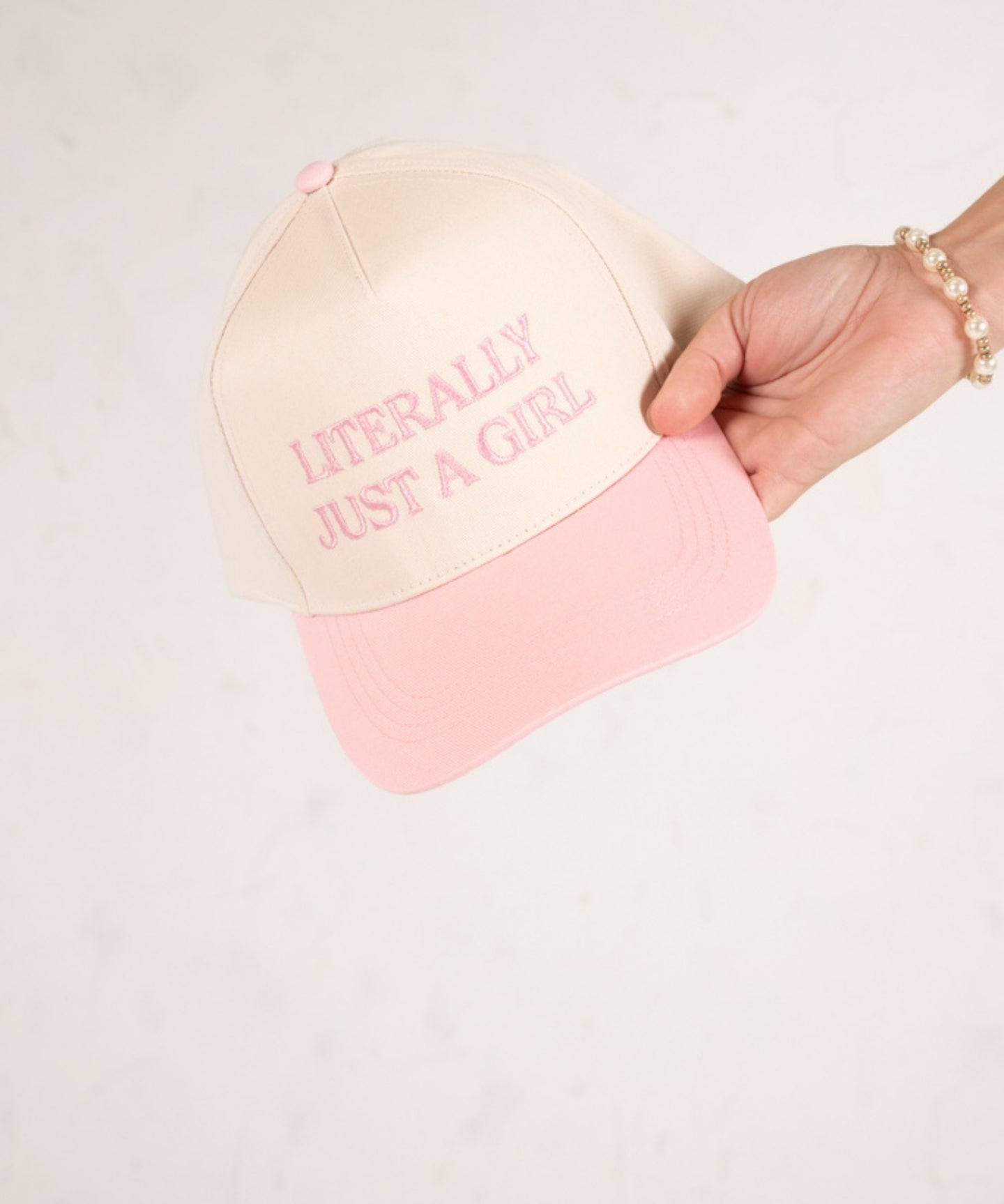 "Literally Just a Girl" Embroidered Hat Pink
