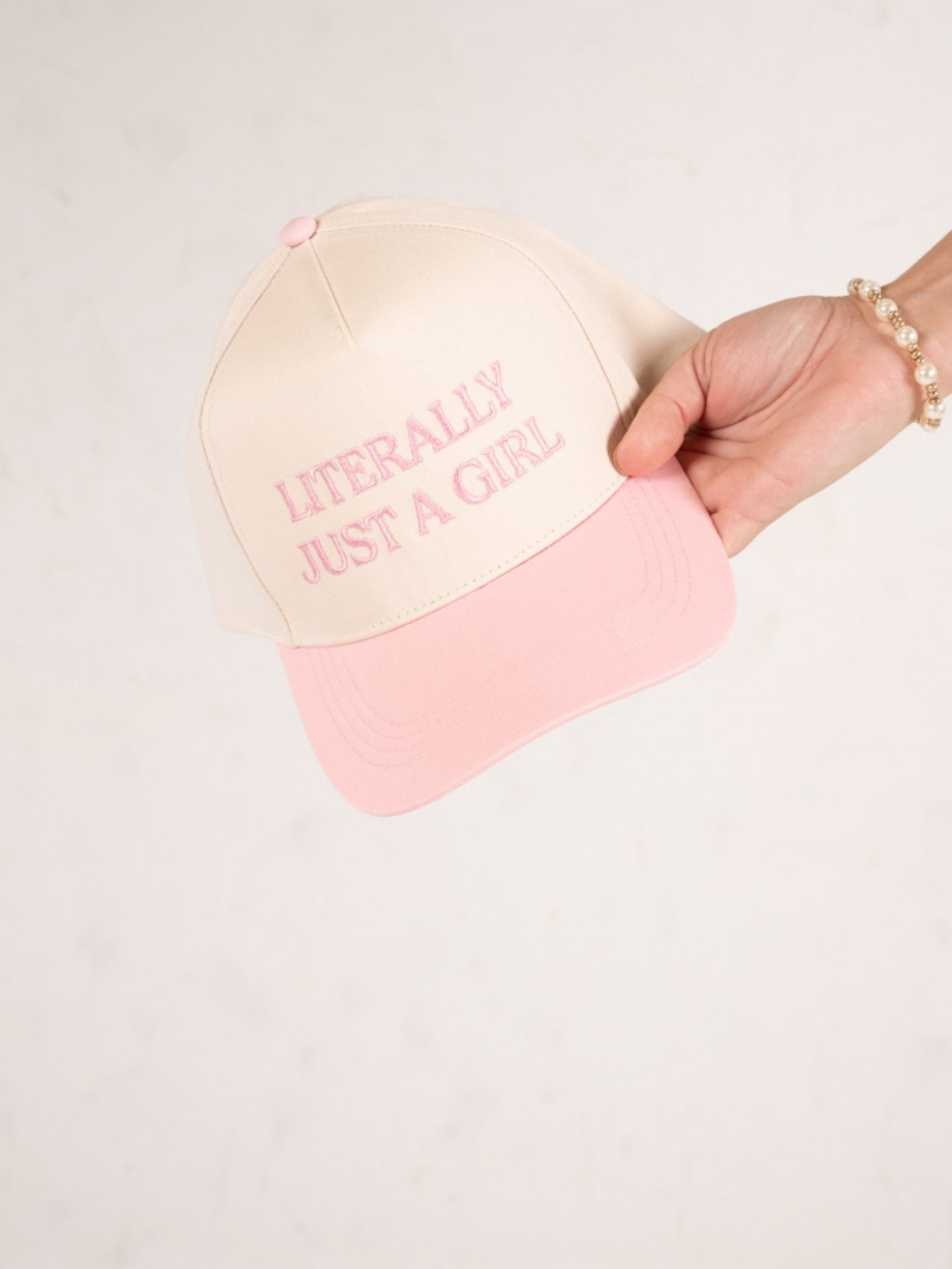 "Literally Just a Girl" Embroidered Hat Pink