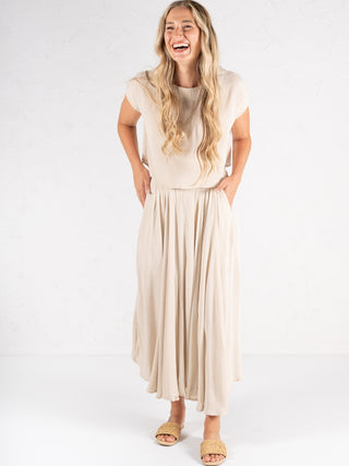 Woven Crinkle Top Beige
