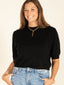 Short Sleeve Sweater Top-Black