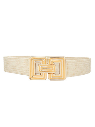 Ribbed Buckle Straw Belt-Natural