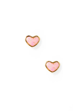 Gold Enamel Heart Flatback Stud Earrings Pink