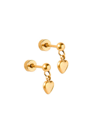 Gold Dangle Flatback Stud Earrings Heart