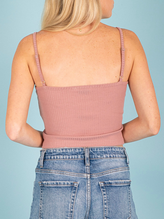 Front Button Ribbed Crop Tank