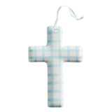 Hand-Painted Ceramic Cross Blue Lines