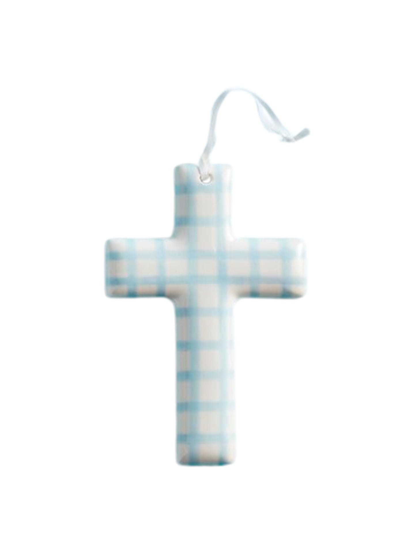 Hand-Painted Ceramic Cross Blue Lines