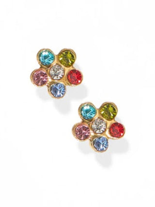 Gold Multi-Colored CZ Flower Flatback Stud Earrings