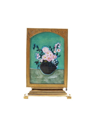 Pewter Framed Art Print Rectangle Teal Flower Vase