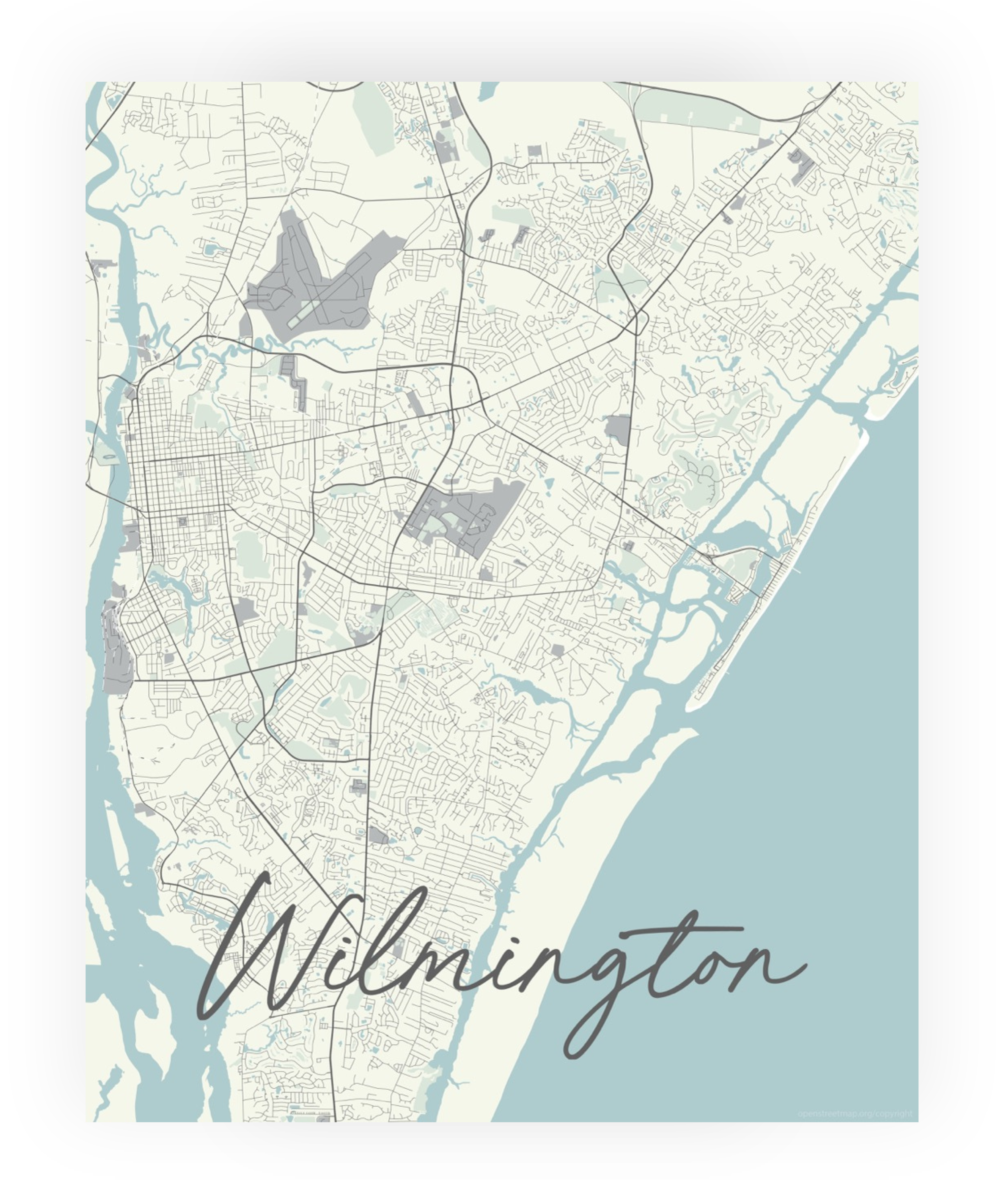 Wilmington NC Coastal Map Print - Blue (detail view 2)