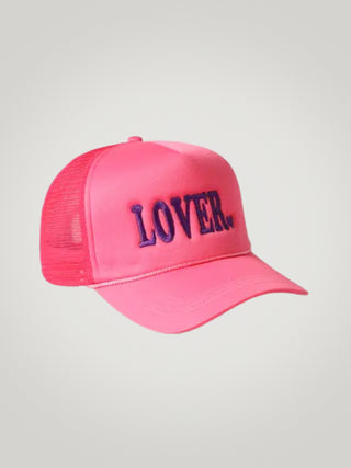 Embroidered "Lover" Trucker Hat Dark Pink