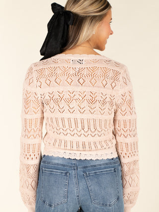 Cream Lace Knit Button-Up Cardigan