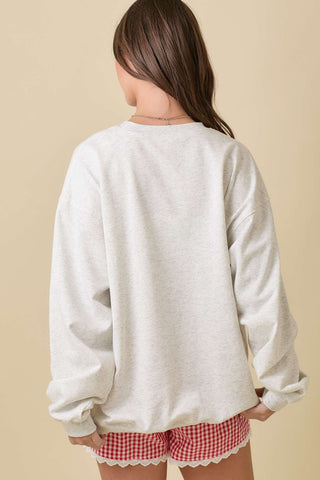 USA Patchwork Oversized Crewneck Heather Ivory