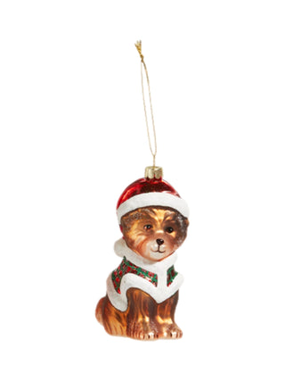Christmas Pup Ornament Santa Hat 