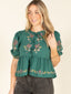 Embroidered Floral Peplum Blouse