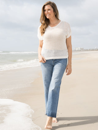 Open Knit Sweater Tee White