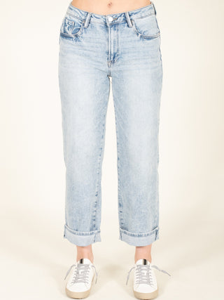 High Rise Ankle Barrel Cuffed Jeans