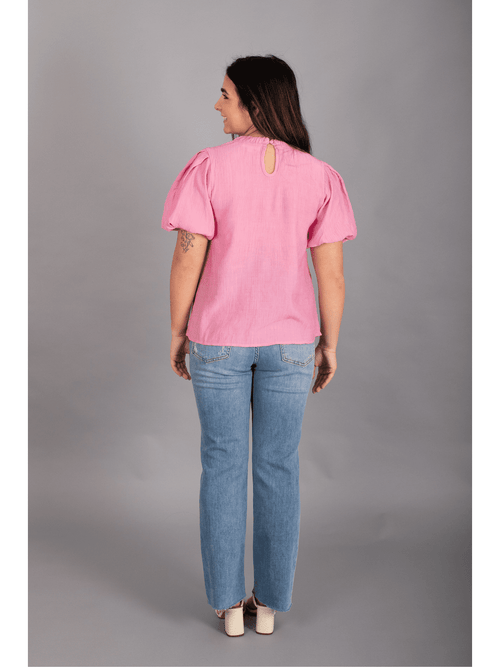 Pink Puff Sleeve Texture Top