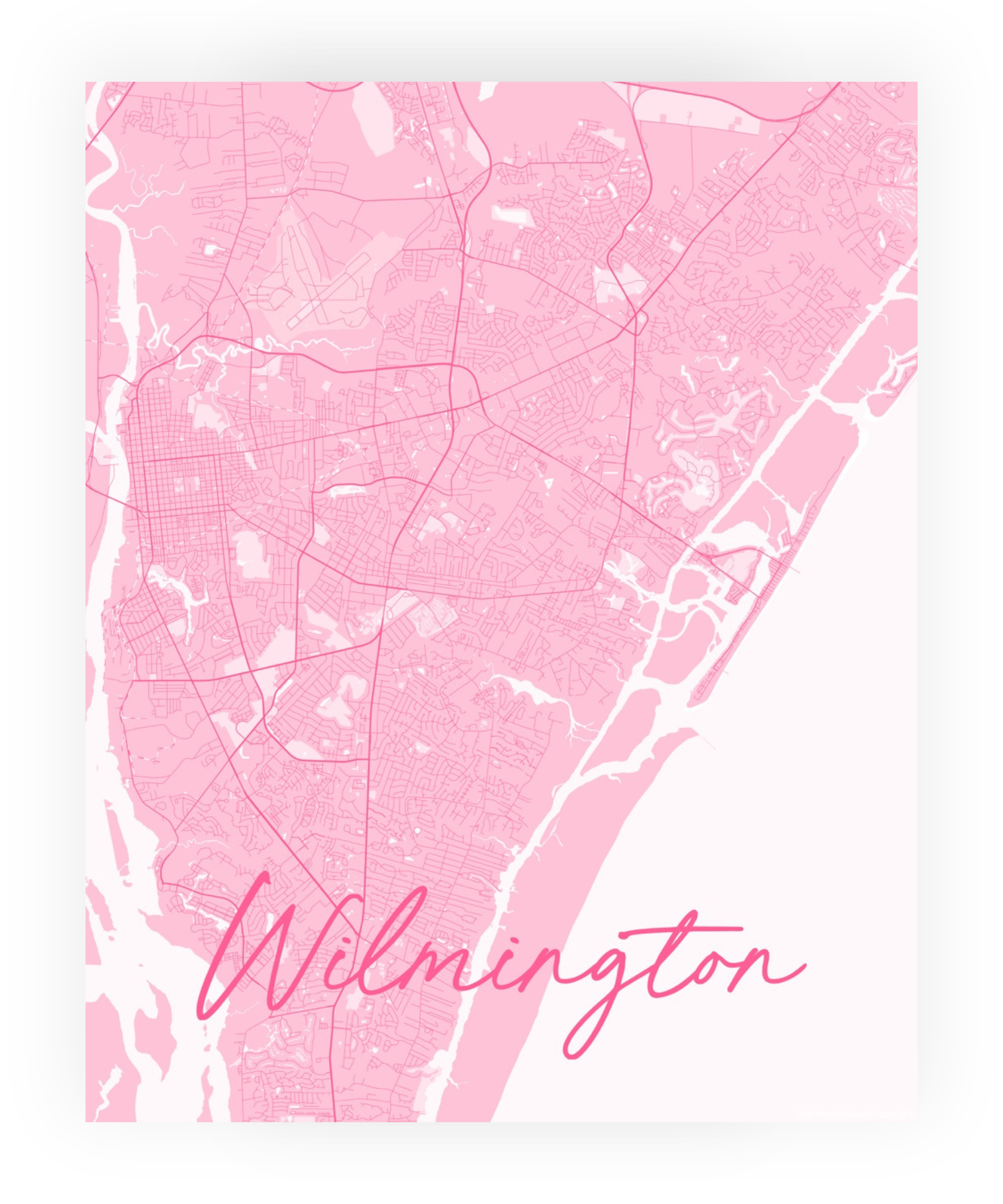 Wilmington NC Coastal Map Print - Pink (detail view 2)