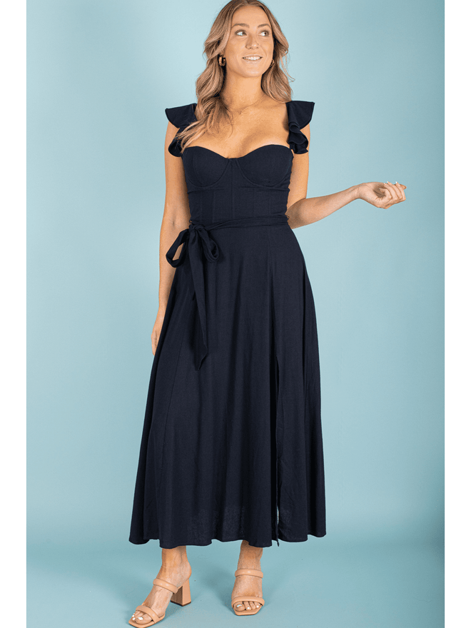 Get ready to rule the fashion world with our Corset Tie Belt Dress! The adjustable tie belt cinches your waist for a flattering silhouette, while the corset-inspired design adds a touch of edgy charm. Bring out your inner fashionista and make a statement with this dress. (Believe us, heads will turn!)