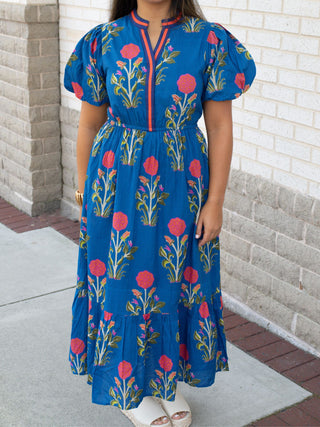 Royal blue dress with pink flowers