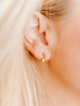 Gold Dangle Flatback Stud Earrings Heart