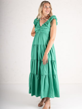 V-Neck Poplin Maxi Dress