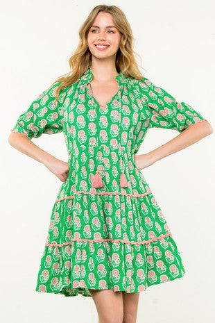 Tassel Puff Sleeve Floral Dress
