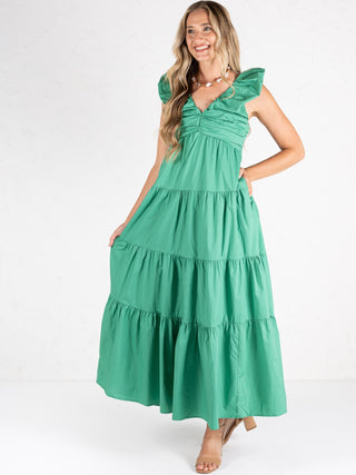 V-Neck Poplin Maxi Dress