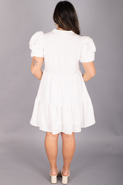 V-Neck Puff Sleeve Mini Dress