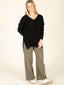 Hi-Low V-Neck Sweater-Black