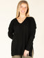 Hi-Low V-Neck Sweater-Black